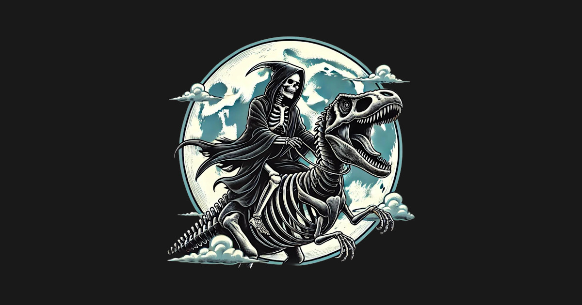 Grim Reaper T-Rex Rider Halloween - Trex - T-Shirt | TeePublic