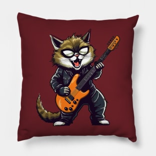 Cat playing an electric guitar Pillow