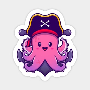 Cute Pirate Octopus With Anchor Magnet