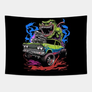 Monster Hot Rod Green Meanie Street Racer Cartoon Retro Design Tapestry