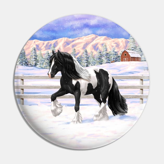 Black Pinto Piebald Gypsy Vanner Draft Horse Trotting in Snow Pin by csforest