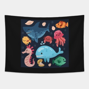 Happy Sea Life Animals Tapestry