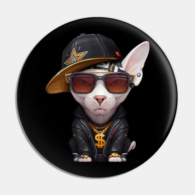 White Sphynx Cat Hip-Hop Super Star Pin by stonemask