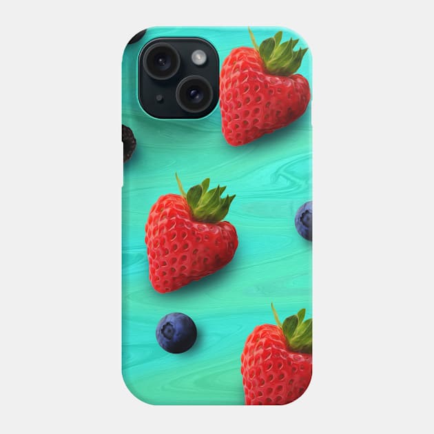 Strawberry, raspberry, blueberry background pattern digital oil painting Phone Case by vocej