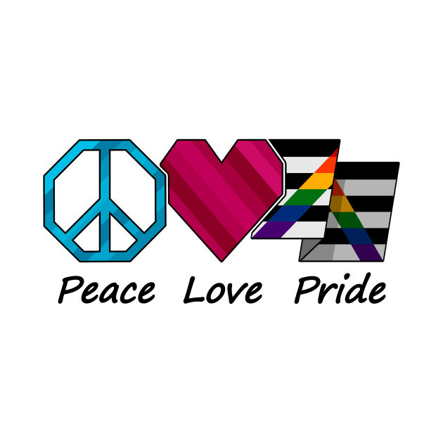 Peace, Love, and Pride design in LGBT Ally pride flag colors by LiveLoudGraphics