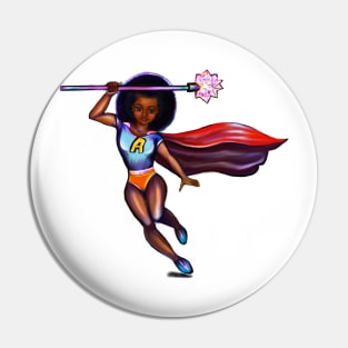 Black anime superhero girl from space with red cape ! beautiful  black girl with Afro hair, brown eyes, Cherry pink lips and dark brown skin. Hair love ! Pin