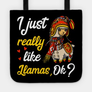 I Just Really Like Llamas Funny Alpaca Tote