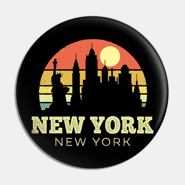 New York New York Vintage Sunset Pin by DetourShirts