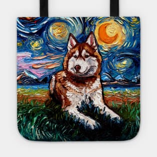 Red and White Husky Night Tote