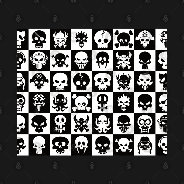 Black and White Skull Checkerboard Pattern by Graveyard Gossip