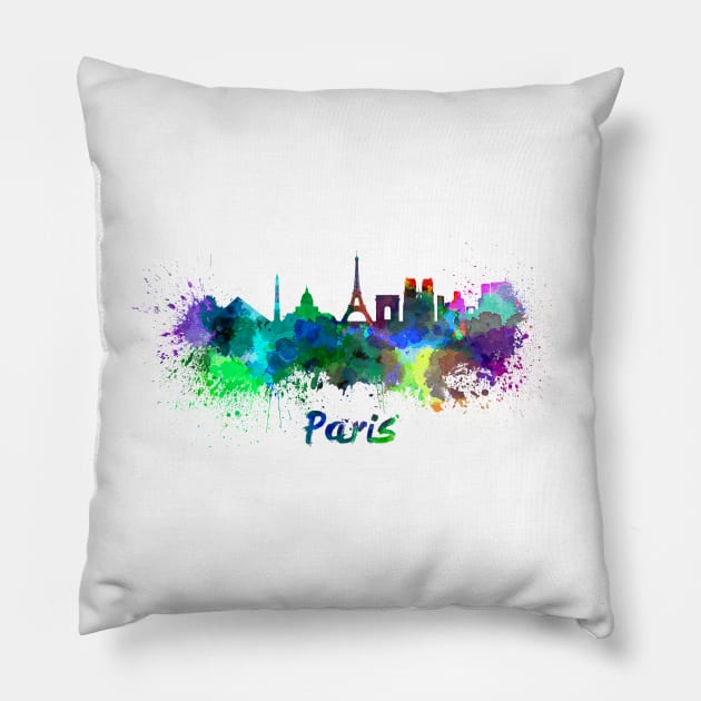 Paris skyline in watercolor Pillow by PaulrommerArt