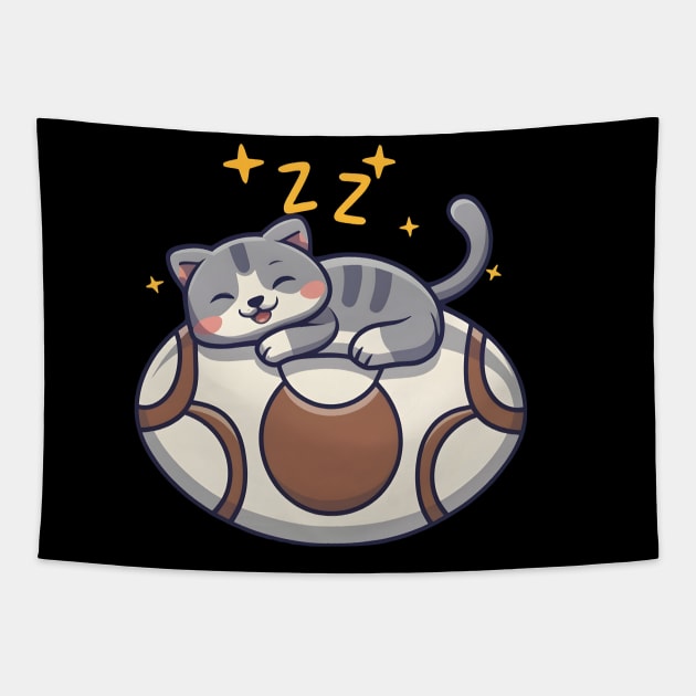 Cute cat sleeping on American football Tapestry by Spaceboyishere