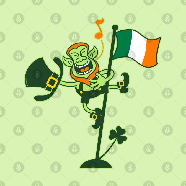 Saint Patrick's Day Leprechaun climbing an Irish flag pole and singing by zooco