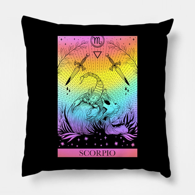 Zodiac sign tarot card Scorpio Pillow by OccultOmaStore