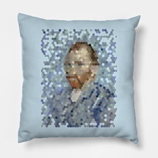 hexagonal pixelated Vincent Van Gogh Pillow