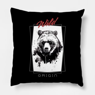 Bear Grizzly Wild Nature Free Spirit Art Brush Painting Pillow