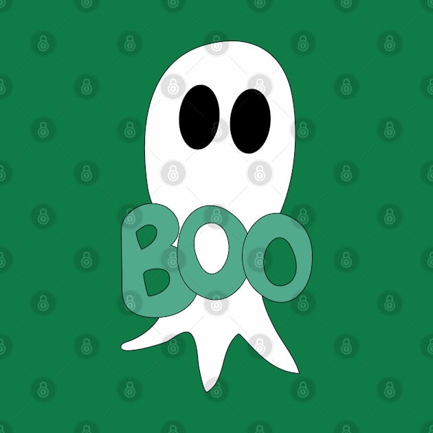 Cute Halloween ghost cartoon with BOO text by Angel Dawn Design