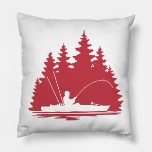 Kayak Fisherman Rural Lake Scene Pillow