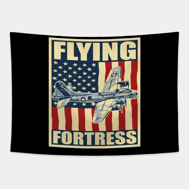 B-17 Flying Fortress Bomber Airplane USAF Aircraft Plane Tapestry by BeesTeez