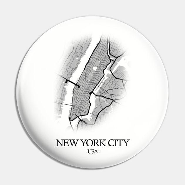 New York City Map - USA Cartography Black Pin by SPAZE