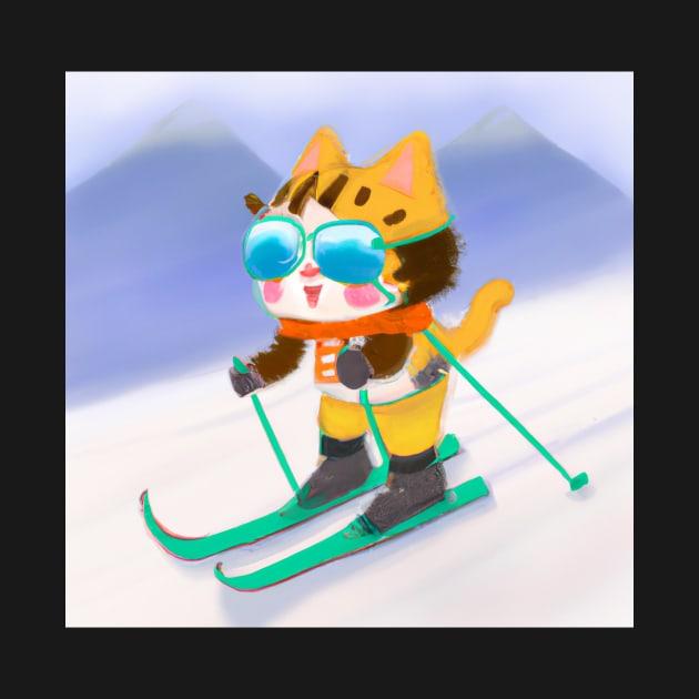 Cute Skiing Orange Chibi Cat by ShirtStories