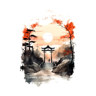 Hikers at Japanese Torii Gate T-Shirt