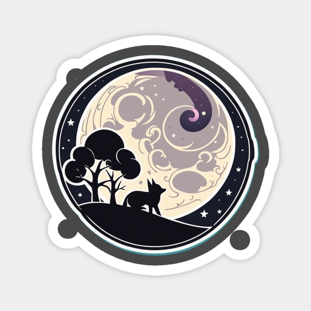 Magical fox and moon dark silhouette design Magnet by Edgi
