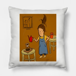 Coffee Brewing: Pour Over Lady in Apron Pillow