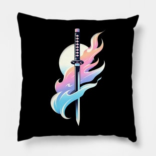 Katana in Pastel Flames Pillow