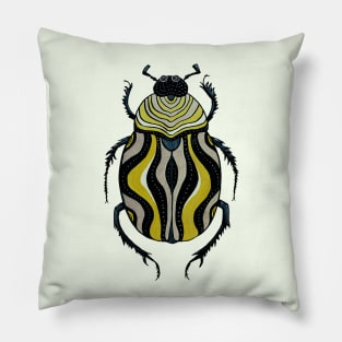 Cool Beetle With Stripes Ink Drawing Pillow