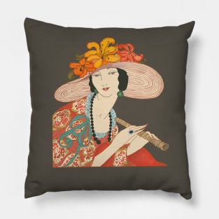 Lady in a hat (on brown) Pillow