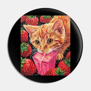 Cat Strawberry Paintings Pin