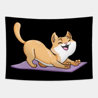 Cat at Yoga with Yoga mat Tapestry