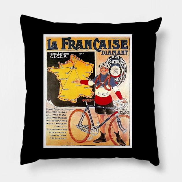 La Francaise Diamant Vintage Competing Tour De France Bicycle Racing Print Pillow by posterbobs