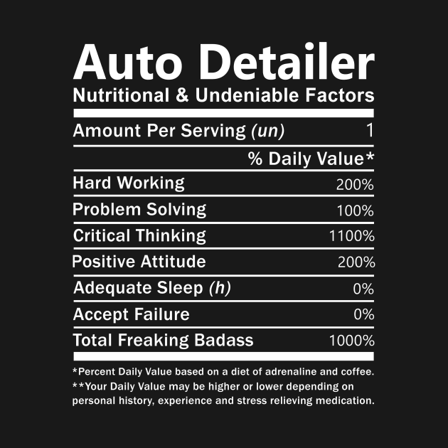 Auto Detailer T Shirt - Nutritional and Undeniable Factors Gift Item Tee by Ryalgi