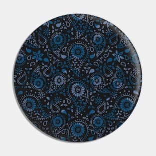 Beautiful Paisley Floral Pattern - Shades of Blue on Black Pin