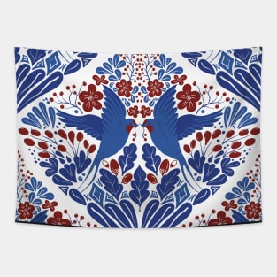 Swallow and flowers |Classic red blue white colors Tapestry
