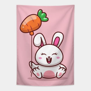 Cute Rabbit Holding Carrot Balloon Tapestry