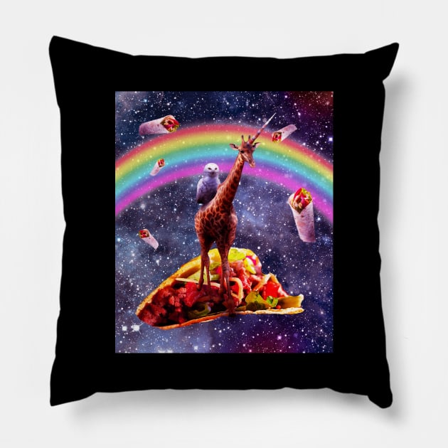 Space Owl Riding Giraffe Unicorn - Taco & Burrito Pillow by Random Galaxy