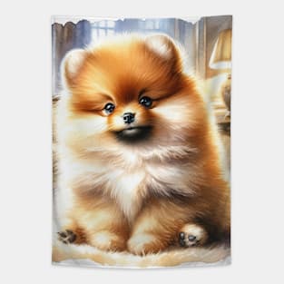 Watercolor Pomeranian Puppies Painting - Cute Puppy Tapestry