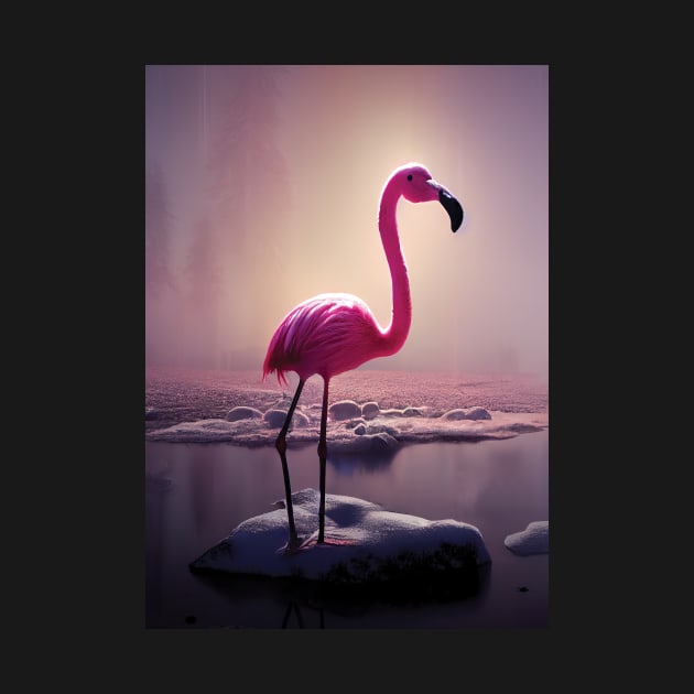 Flamingo in Mist and Snow by Geminiartstudio