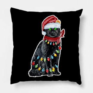 Black Cat Christmas Light Funny Cat Lover Christmas Pillow