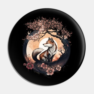 Cute Fox Japanese Cherry Blossom Flower Vintage Pin