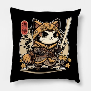 Samurai Cat Tattoo, Kawaii Ninja Cat Pillow