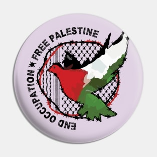 End Occupation Free Palestine with Palestinian Arabic Kufiya Hatta Pattern -blk Pin