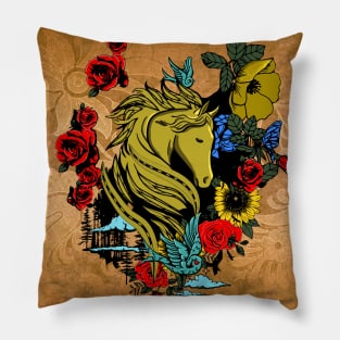 Wonderful horse, birds and flowers Pillow