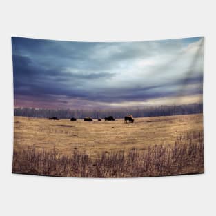 Buffalo herd on grasslands Tapestry