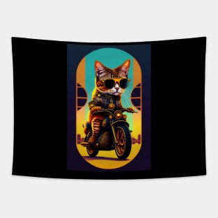 Funny cute cat drive motorcyrcle graphic design artwork Tapestry