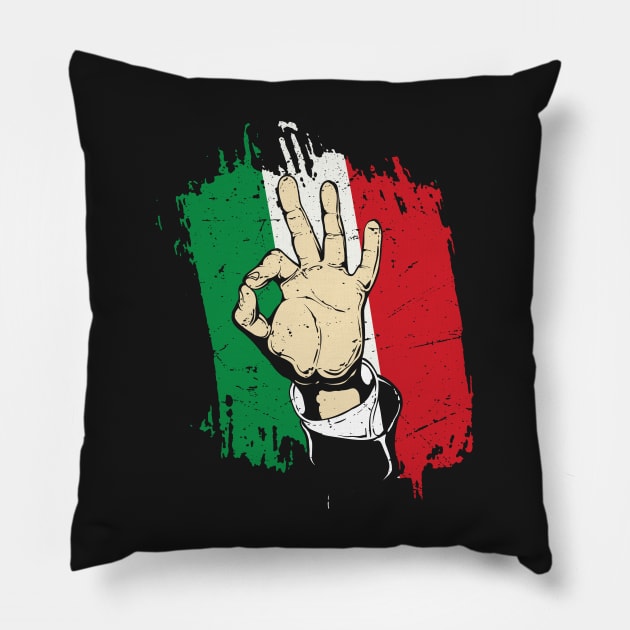 Italian Hand Gesture Sing Language Funny Italy Flag Vintage Pillow by GShow