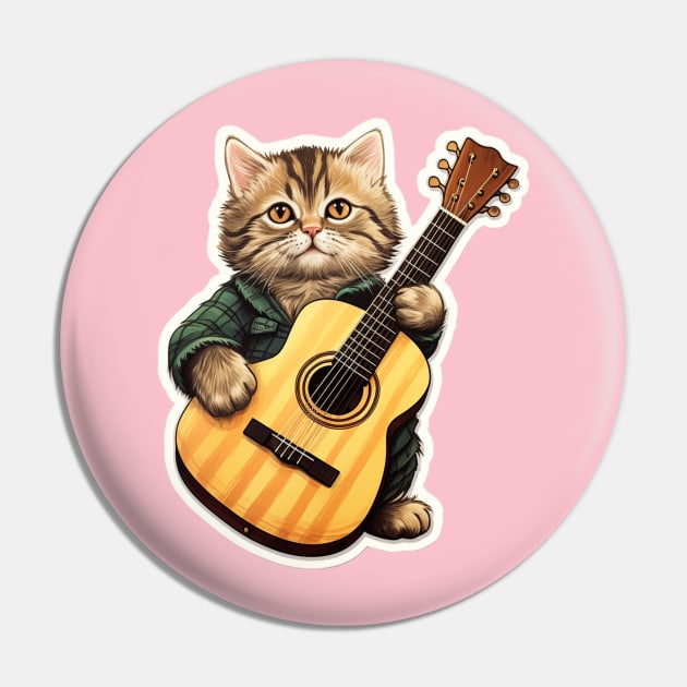 Cat Playing Guitar - Funny Guitar Cat T-Shirt Pin by emblemat2000@gmail.com